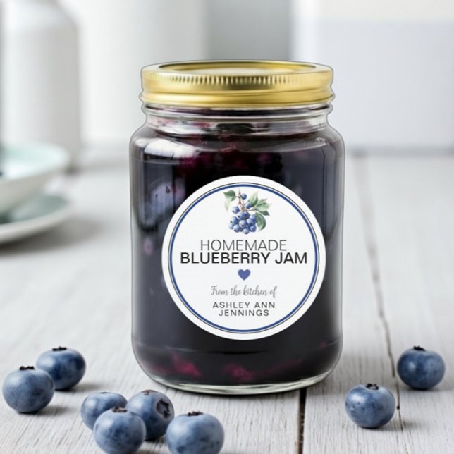 Étiquette de Confiture de Myrtille Maison | De la  (A homemade blueberry jam jar with a personalized blueberry jam jar label)