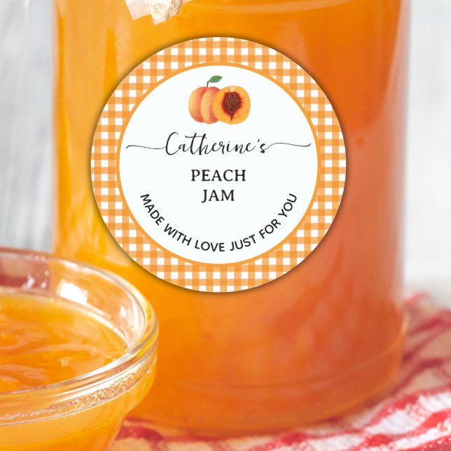 étiquette de confiture de pêche maison à carreaux  (Créateur téléchargé)