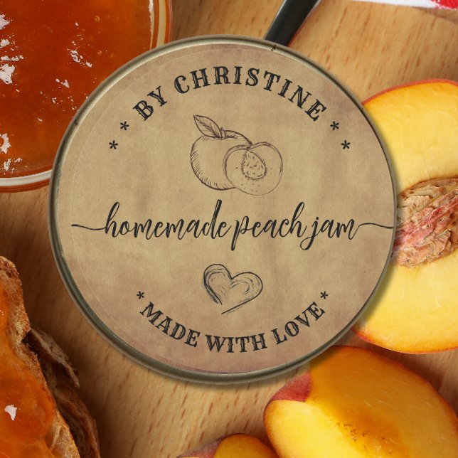 Étiquette de confiture de pêche Rustic Heart Handm (Créateur téléchargé)