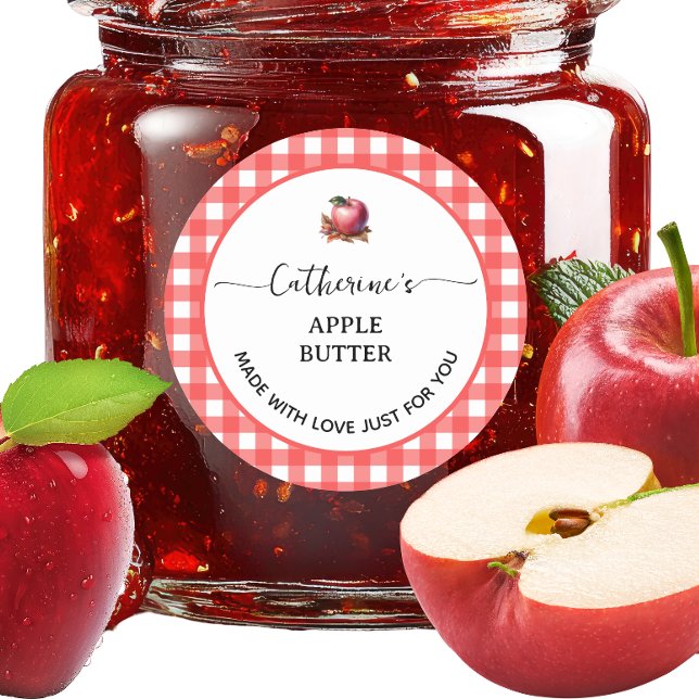 Étiquette de confiture de pomme maison à carreaux  (Créateur téléchargé)