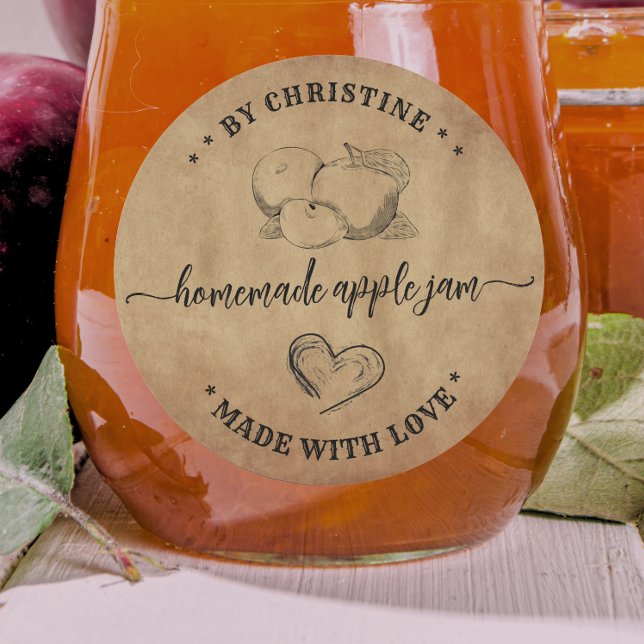 Étiquette de confiture de pomme Rustic Heart Handm (Créateur téléchargé)