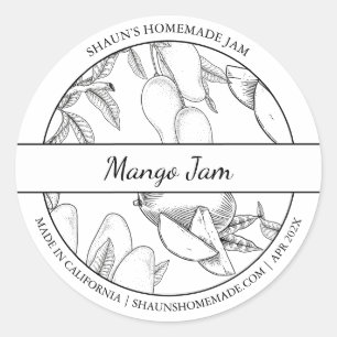 Étiquette de confiture Mango noir et blanc