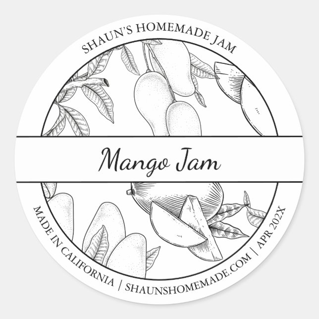Étiquette de confiture Mango noir et blanc (Devant)