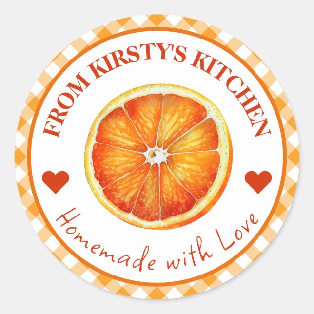 Étiquette de confiture orange à carreaux fait main (Devant)
