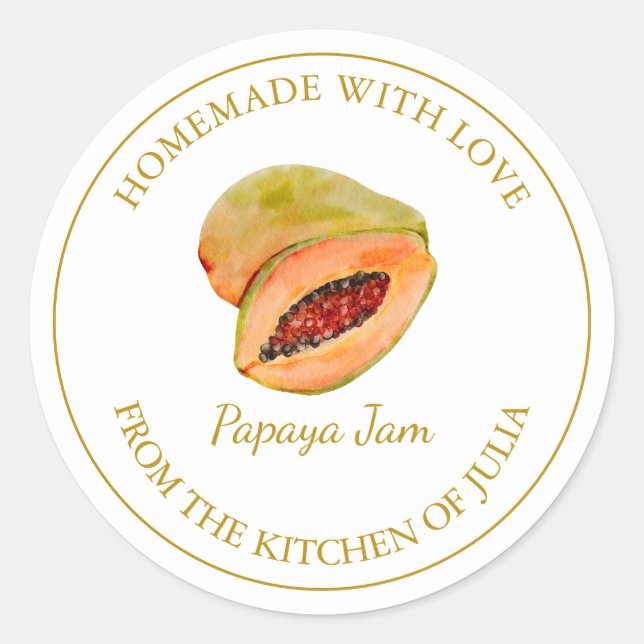 Étiquette de confiture Papaya fait maison en or |  (Devant)
