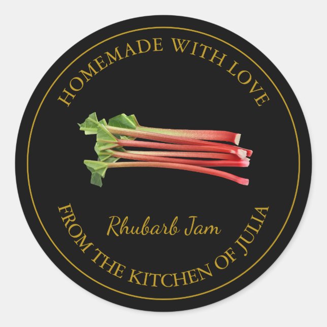 Étiquette de confiture Rhubarb maison en or | Blac (Devant)