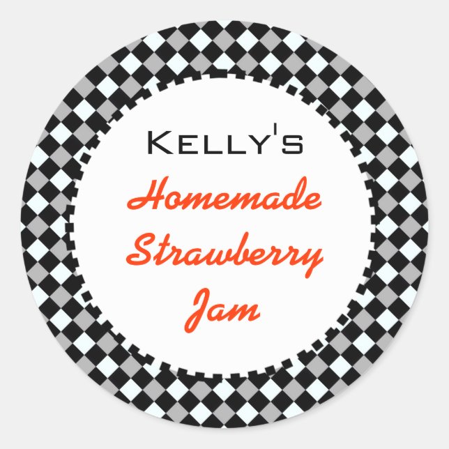 Étiquette de confiture rouge à chèque noir et blan (Devant)