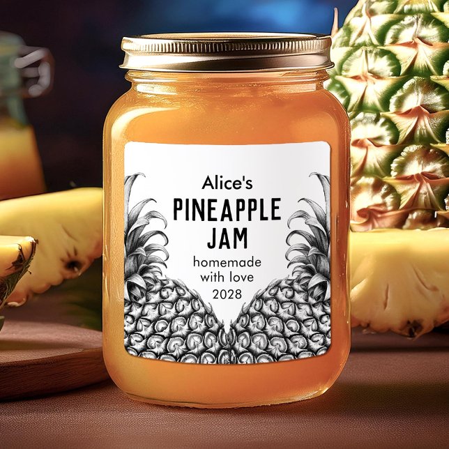 Étiquette de conservation ananas confiture noir et (Créateur téléchargé)