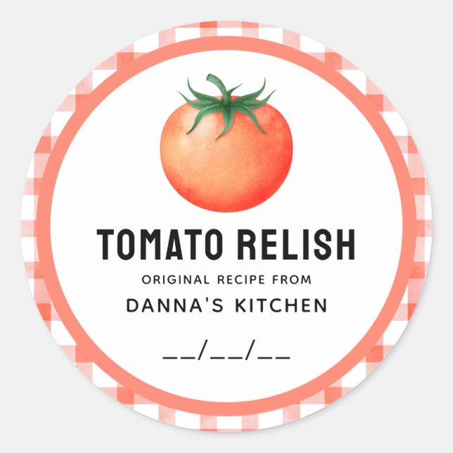 Étiquette de conserve de tomate Relish avec à dami (Devant)