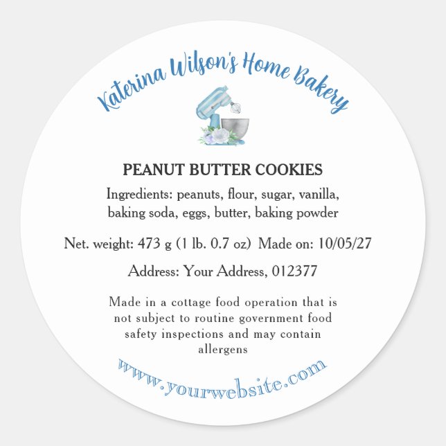 Étiquette de cookie de mélangeur de fleurs bleues  (Devant)