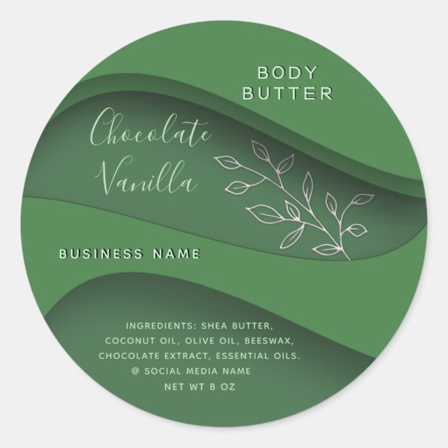 Étiquette de cosmétique botanique vert moderne et  (Devant)