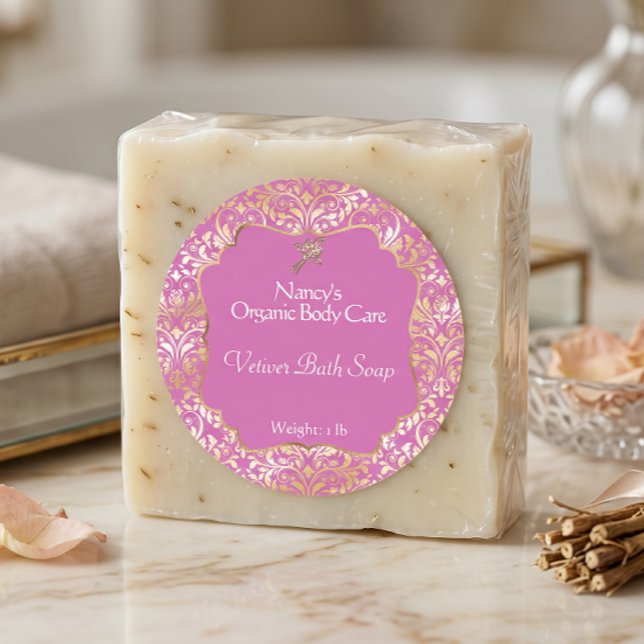 Étiquette de cosmétiques de savon damassé à feuill (Créateur téléchargé)