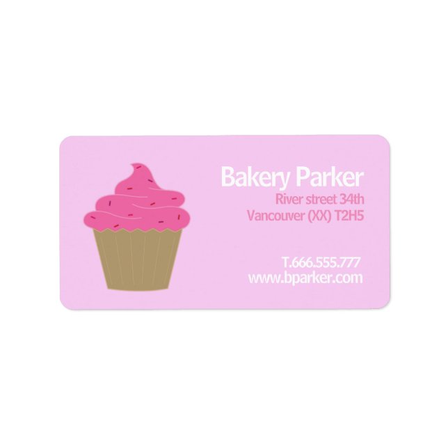 Étiquette de cupcake de produit rose de boulangeri (Devant)
