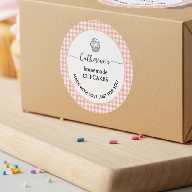 Étiquette de cupcake fait maison à carreaux gingha (Créateur téléchargé)