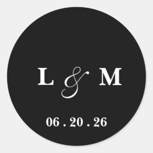 Étiquette de date de mariage en monogramme Classic