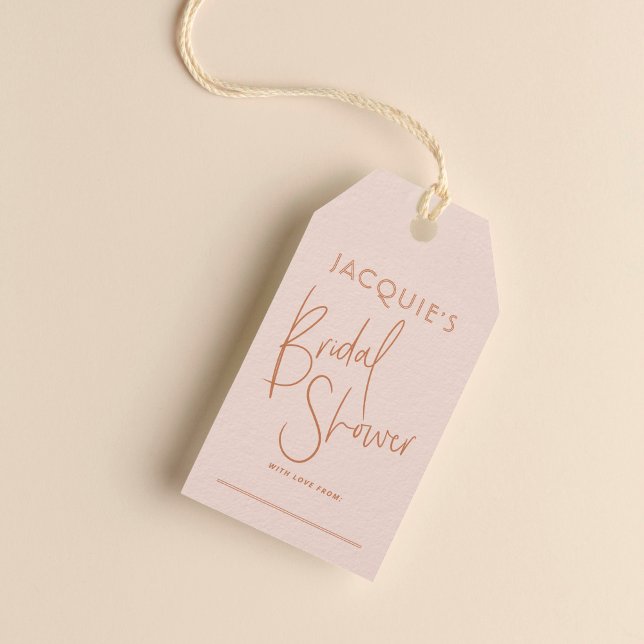 Étiquette de don de douche de mariage rose et terr (Gift Tag Mock-up)
