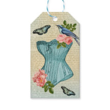 Étiquette de don de mode oiseau, fleur et papillon