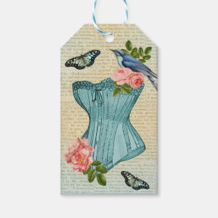 Étiquette de don de mode oiseau, fleur et papillon