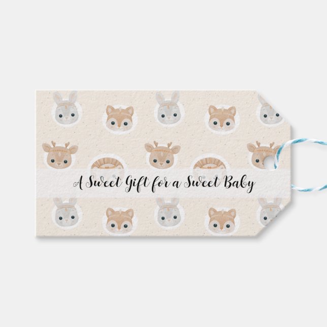 Étiquette de don pour Baby Shower avec motif d'ani (Devant (Horizontal))