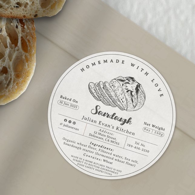Étiquette de droit de la maison moderne de pâte no (Modern Black & White Sourdough Cottage Law Label )