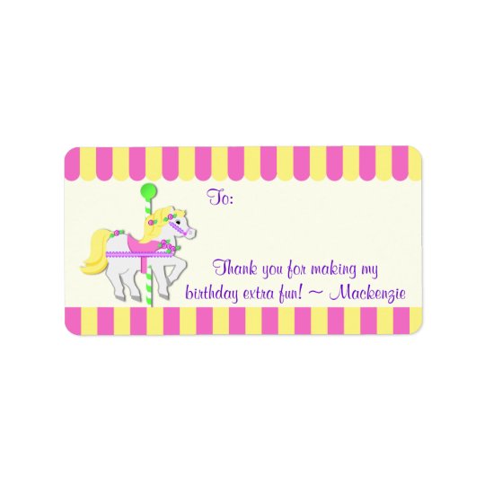 Étiquette de faveur d'anniversaire de poney de car