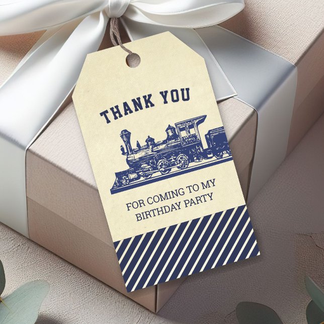 Étiquette de faveur d'anniversaire de train rétro  (Créateur téléchargé)