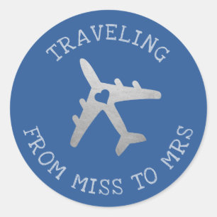 Étiquette de faveur d'avion Miss to Mrs Blue Voyag