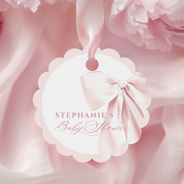 Étiquette de faveur de baby shower à ruban rose (Créateur téléchargé)