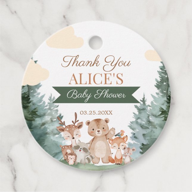 Étiquette de faveur de Baby Shower Animaux de la F (Devant)