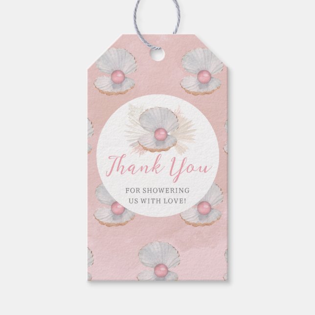 Étiquette de faveur de Baby Shower Bébé Océan Perl (Devant)