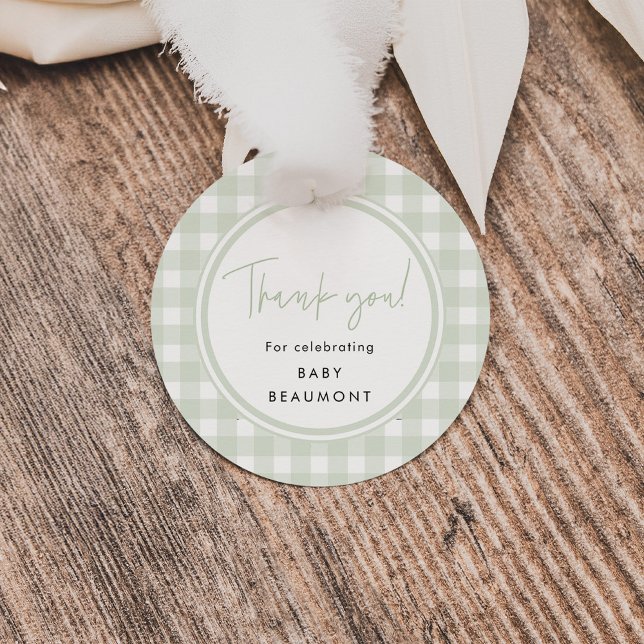 Étiquette de faveur de Baby Shower Gingham Vert (Créateur téléchargé)