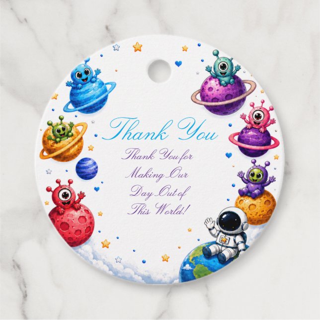 Étiquette de faveur de Baby Shower pour Bébé Alien (Devant)