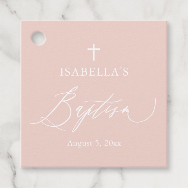 Étiquette de faveur de baptême de fille de croix b (Devant)