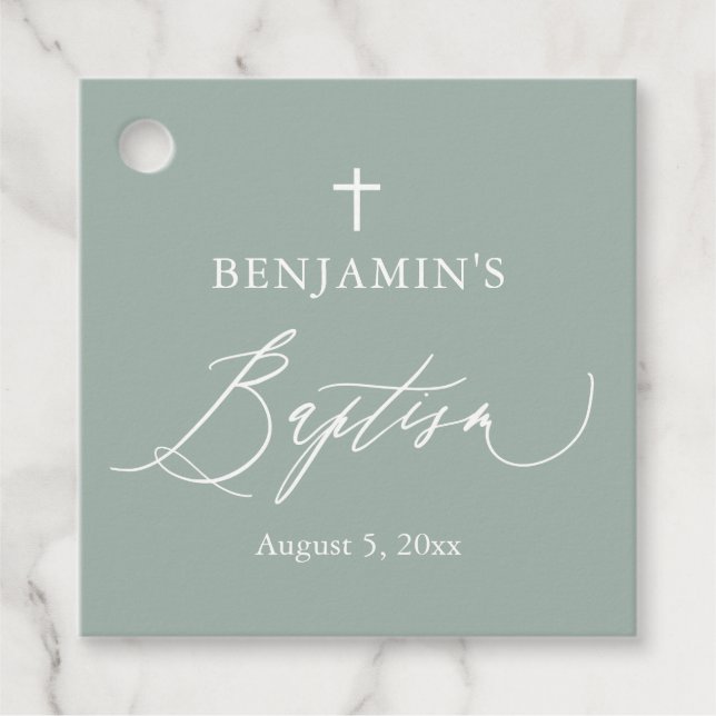 Étiquette de faveur de baptême de garçon croix bla (Devant)