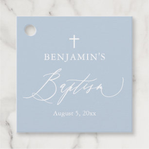 Étiquette de faveur de baptême garçon croix blanch