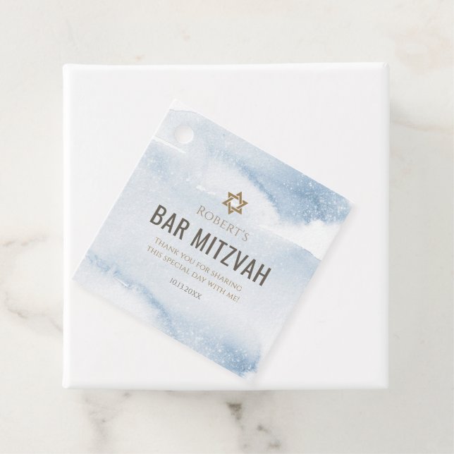 Étiquette de faveur de Bar Mitzvah à l'aquarelle b (En situation)