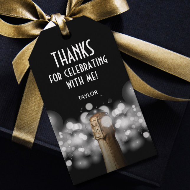 Étiquette de faveur de bouteille de Champagne noir (Créateur téléchargé)