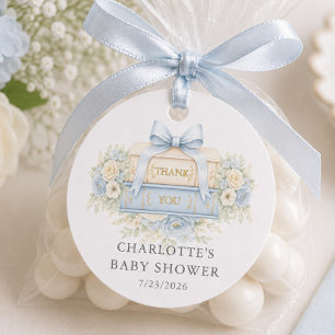 Étiquette de faveur de douche bébé Livre Bleu