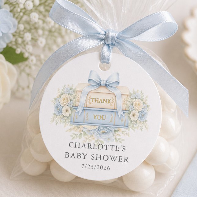 Étiquette de faveur de douche bébé Livre Bleu (Créateur téléchargé)