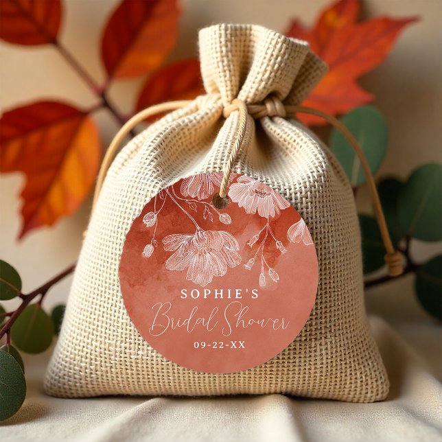 Étiquette de faveur de douche nuptiale florale ora (Fall Bridal Shower Favor Tag)