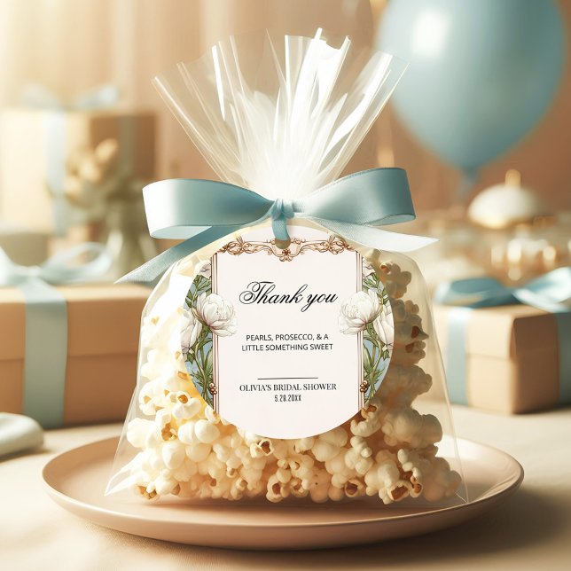 Étiquette de faveur de douche nuptiale perles flor (Créateur téléchargé)