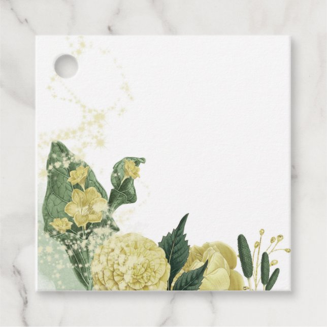 étiquette de faveur de fleurs de verdure jaunes (Devant)