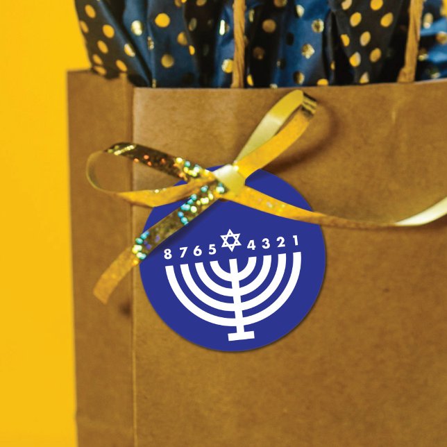 Étiquette de faveur de la Menorah de Hanukkah prof (Créateur téléchargé)