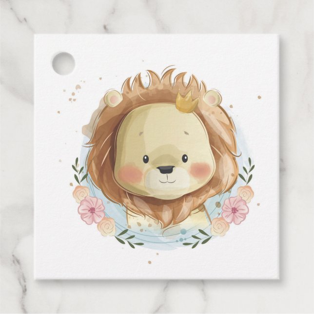 Étiquette de faveur de lionceau mignon aquarelle (Devant)