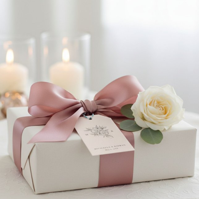 Étiquette de faveur de mariage à monogramme rose b (Blush Pink Monogram Wedding Favor Tag)