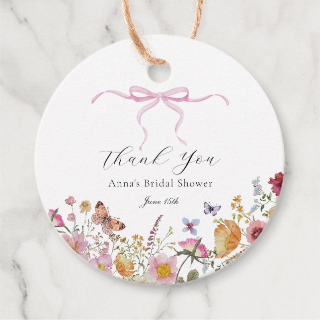 Étiquette de faveur de mariage avec un joli nœud r (Devant)