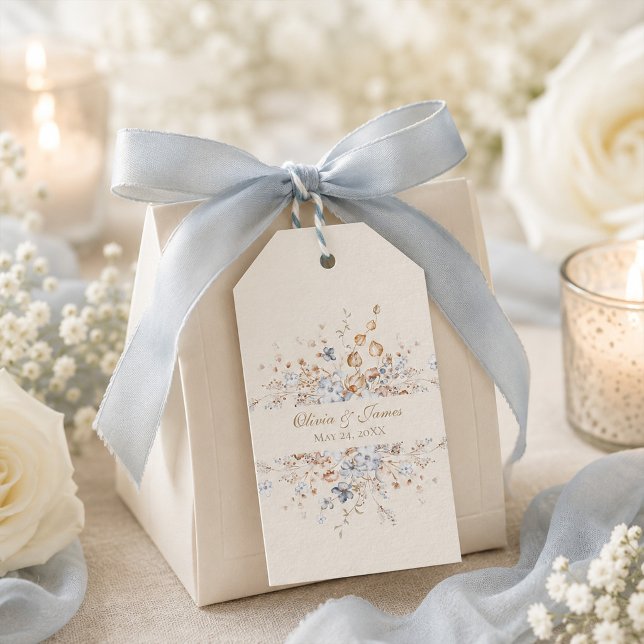 Étiquette de faveur de mariage botanique bleu pous (Dusty Blue Botanical Wedding Favor Tag)