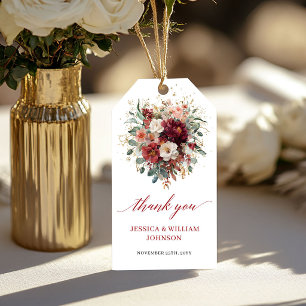 Étiquette de faveur de mariage chic bordeaux or fl