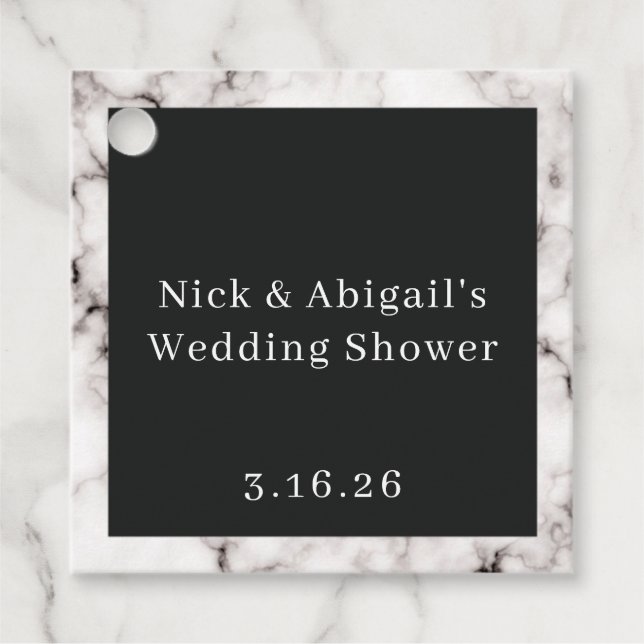 Étiquette de faveur de mariage de couple en marbre (Devant)