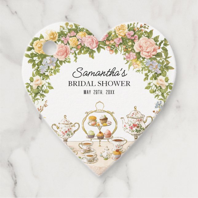 Étiquette de faveur de mariage de thé en forme de  (Devant)